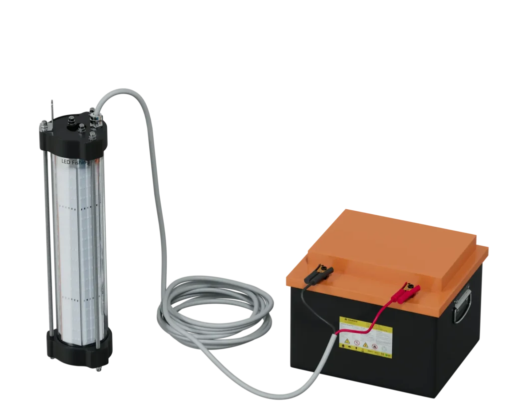 24V underwater LED fishing light (F-UAO1 series) connected to battery