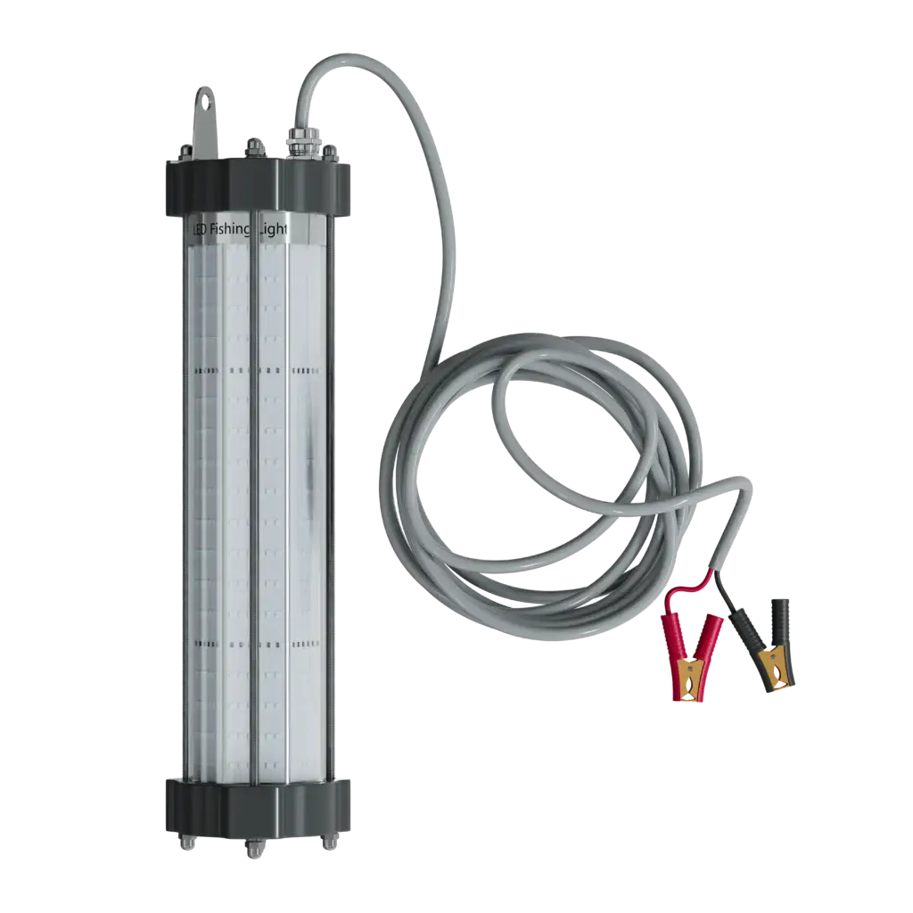 24V underwater LED fishing light (F-UAO1-300W) with battery clips