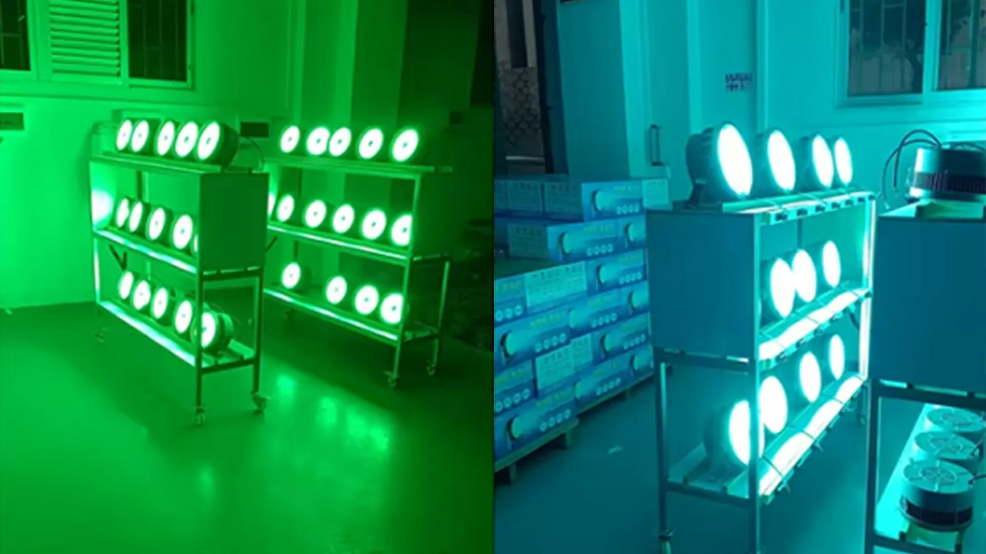 LED fishing lights undergoing aging test in workshop