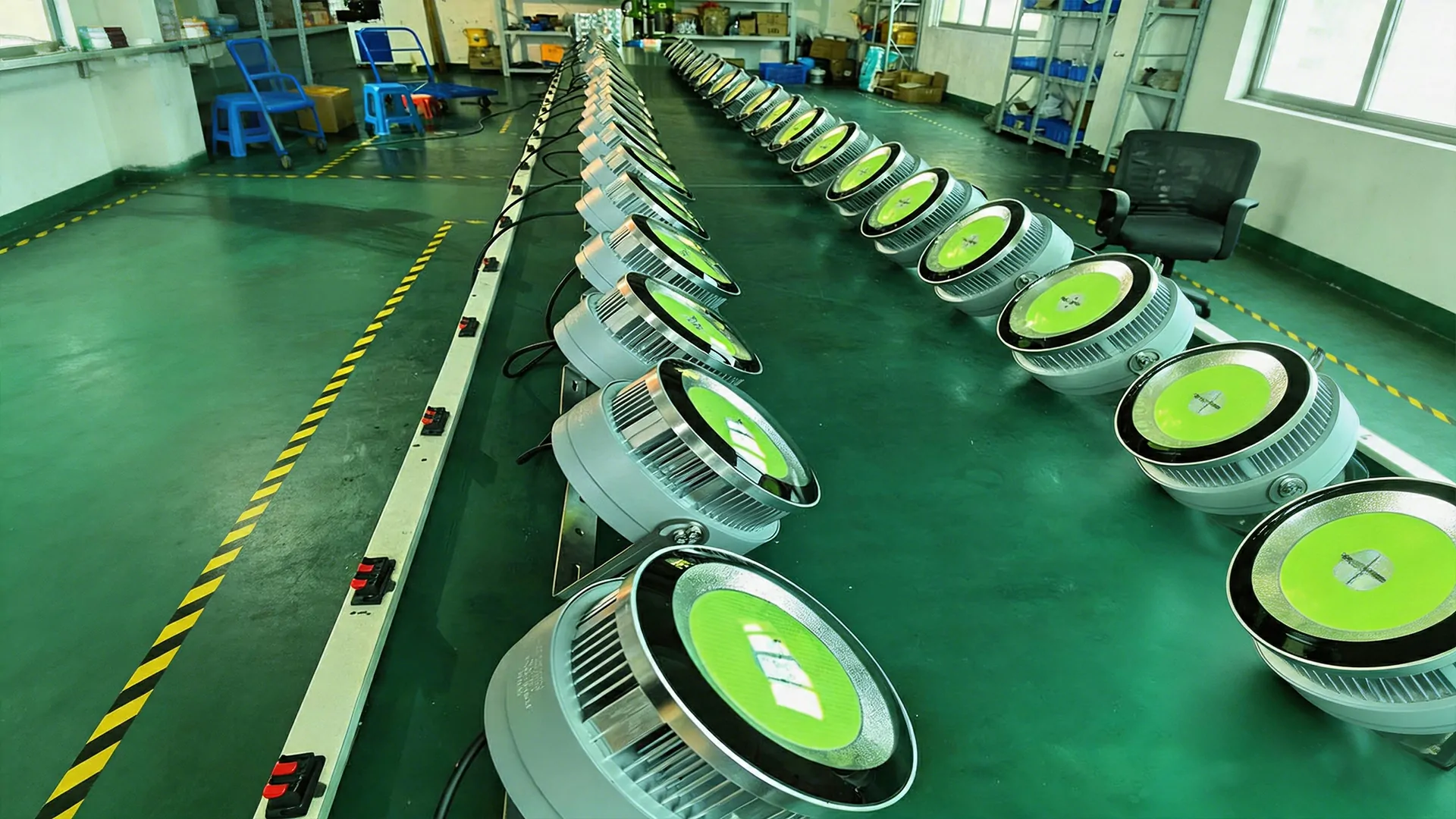 LED fishing lights arranged on the production line