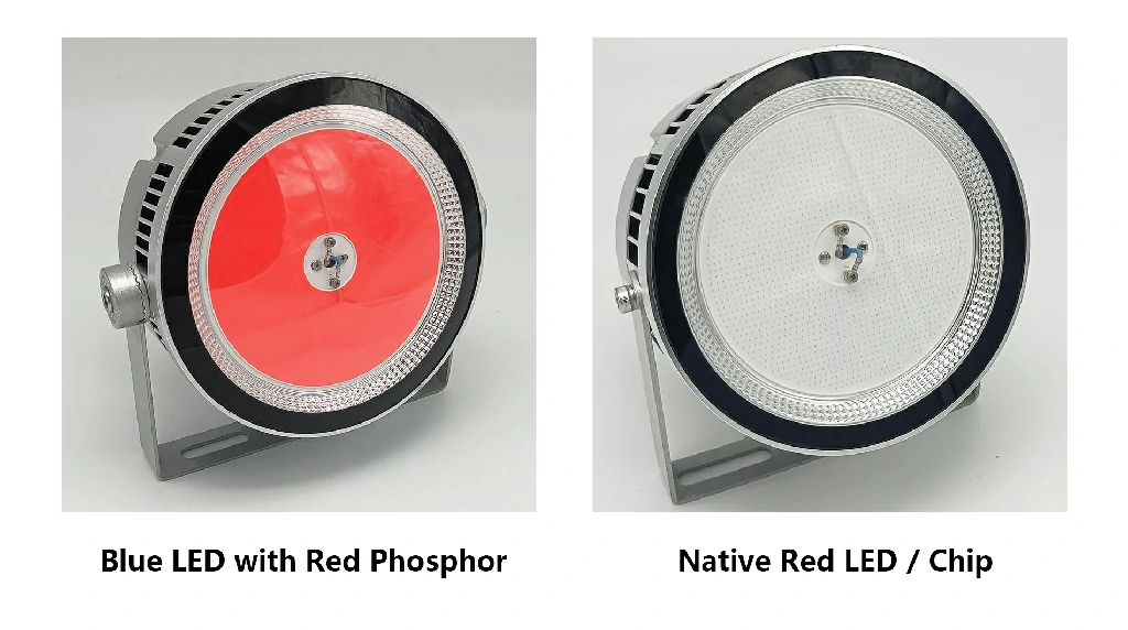 Native red LED/chip fishing lights and blue LED with red phosphor fishing lights.