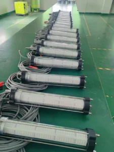 Underwater LED fish attractor lights arranged on a factory production table