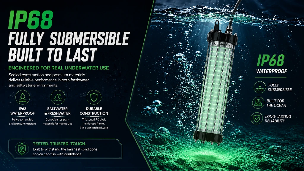 IP68 waterproof submersible LED fishing light designed for freshwater and saltwater fishing