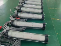 Underwater LED fish attractor lights arranged on a factory production table